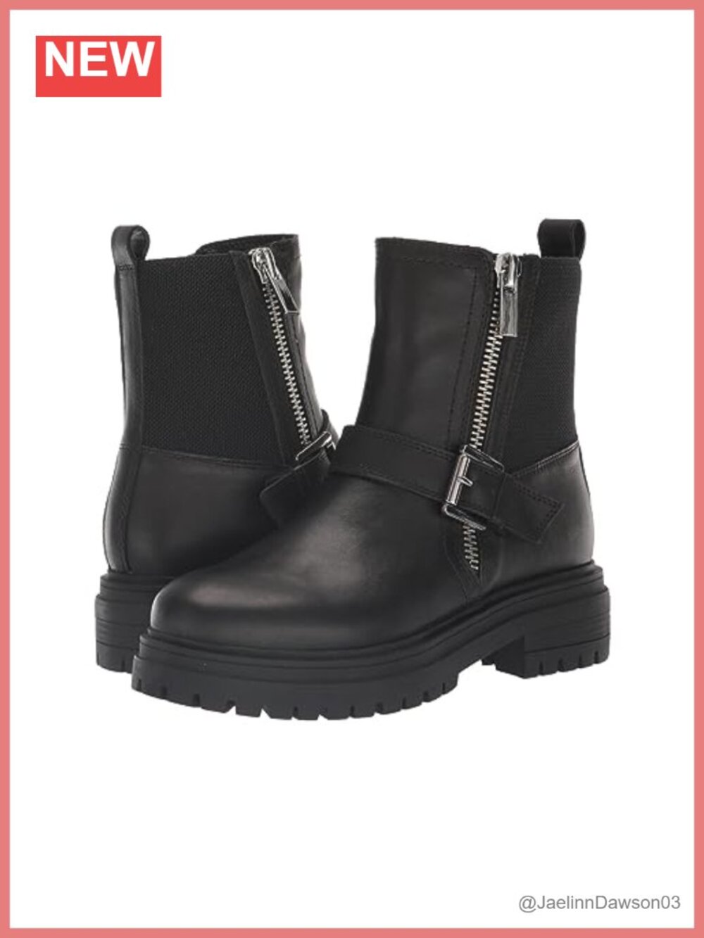 Waterproof Leather Ankle Boots Block Heel Zip Closure